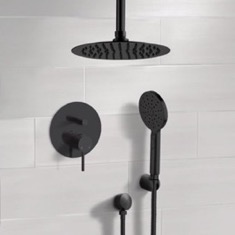Matte Black Ceiling Rain Shower System with Handheld, Rainfall Shower Head, Shower Faucet Set